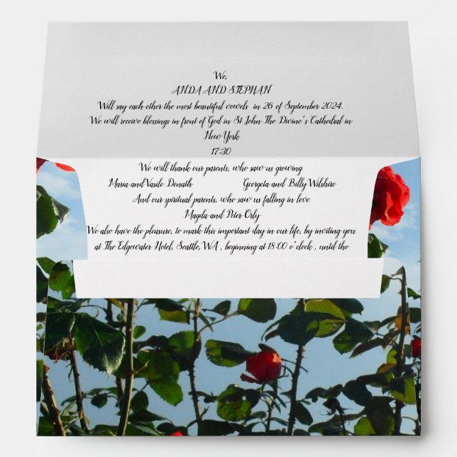 Wedding Invitation All In One Envelope Red Roses (Back (Bottom))