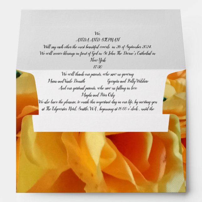 Wedding Invitation All In One Envelope YellowRoses (Back (Bottom))