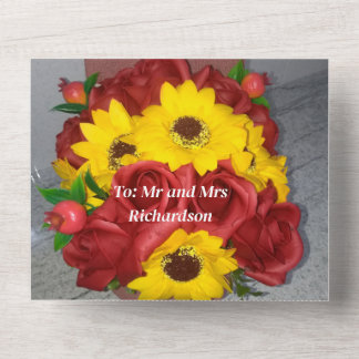 wedding invitation all in one red roses sunflower 