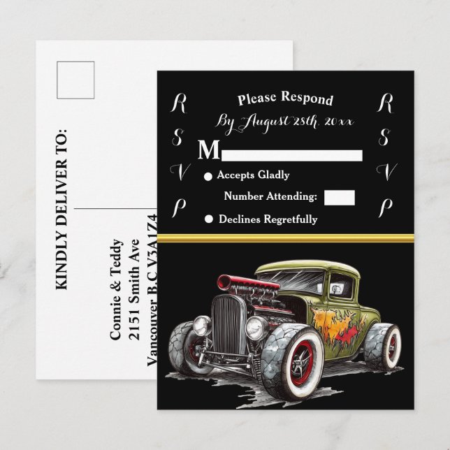 Wedding Invitation and Hot Rod Postcard (Front/Back)