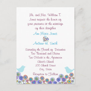 Wedding Invitation Aqua Blue  & Plum Swirls Postcard