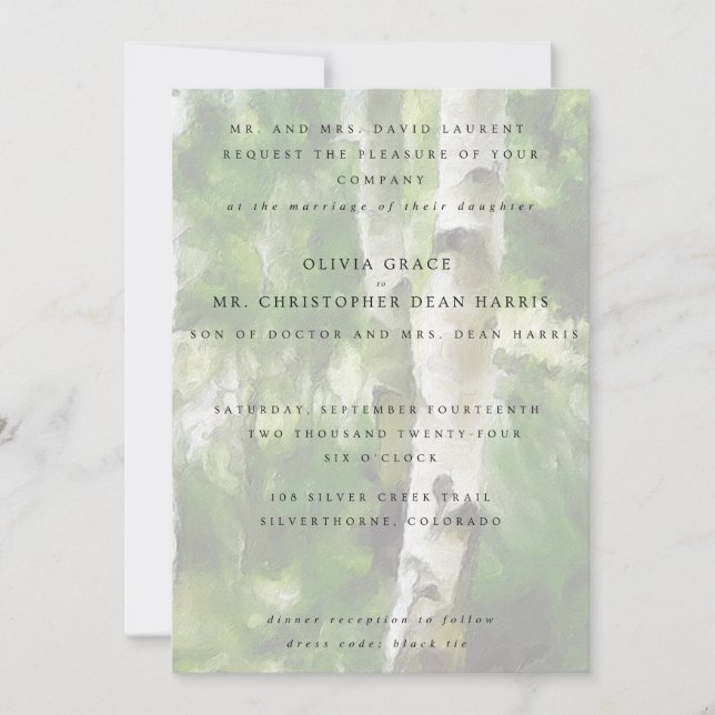Wedding Invitation Aspen Tree Design (Front)