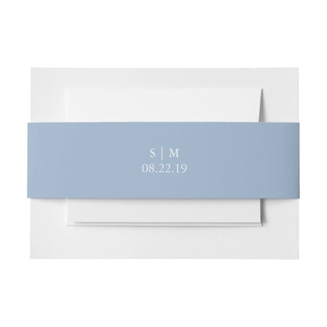 Wedding Invitation Belly Bands Monogram Blue Band (Front Example)