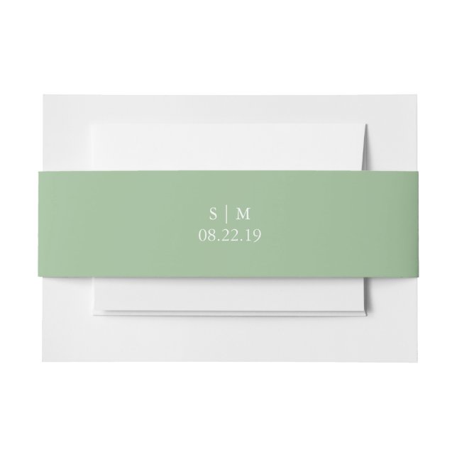 Wedding Invitation Belly Bands Monogram Green Band (Front Example)