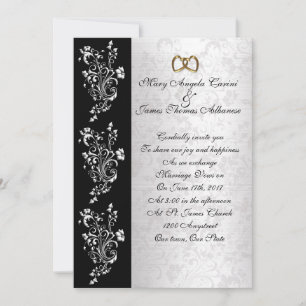 Wedding invitation black and white classic damask