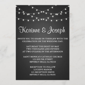 Wedding Invitation Black, Chalkboard, String Light