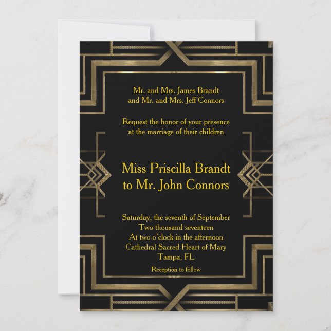 Wedding invitation black & gold, great-Gatsby (Front)