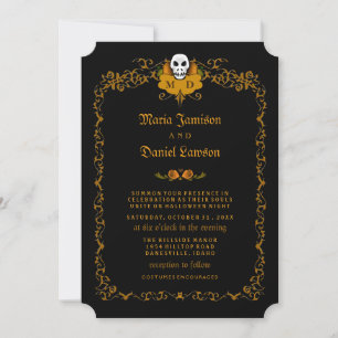 Wedding Invitation - Black & Orange Skull Design