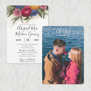 Wedding Invitation Blue and Dark Pink