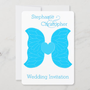 Wedding Invitation Blue Angel Wings Heart Design