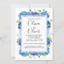 Wedding invitation blue hydrangea