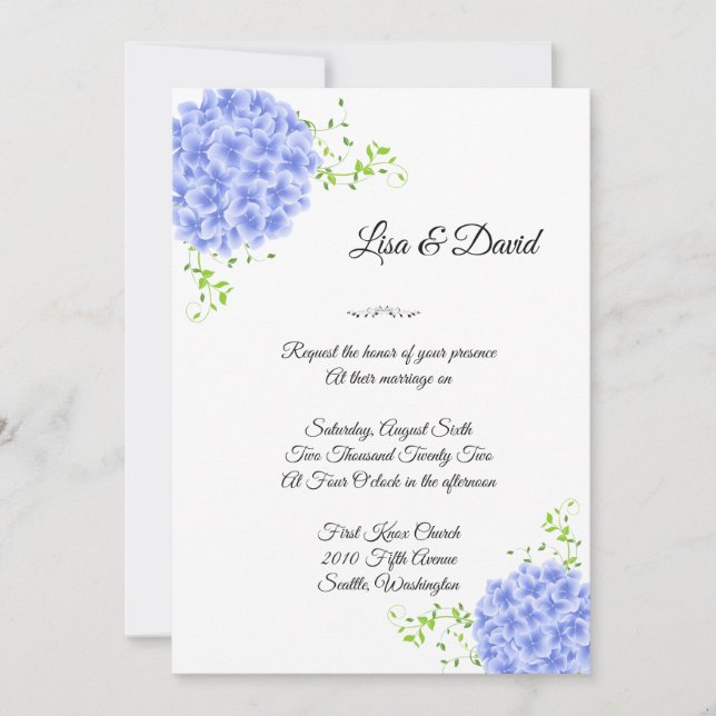 Wedding Invitation-Blue Hydrangeas Invitation (Front)