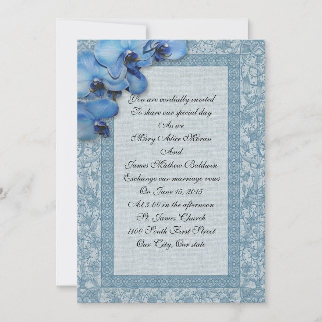 Wedding Invitation blue orchids (Front)