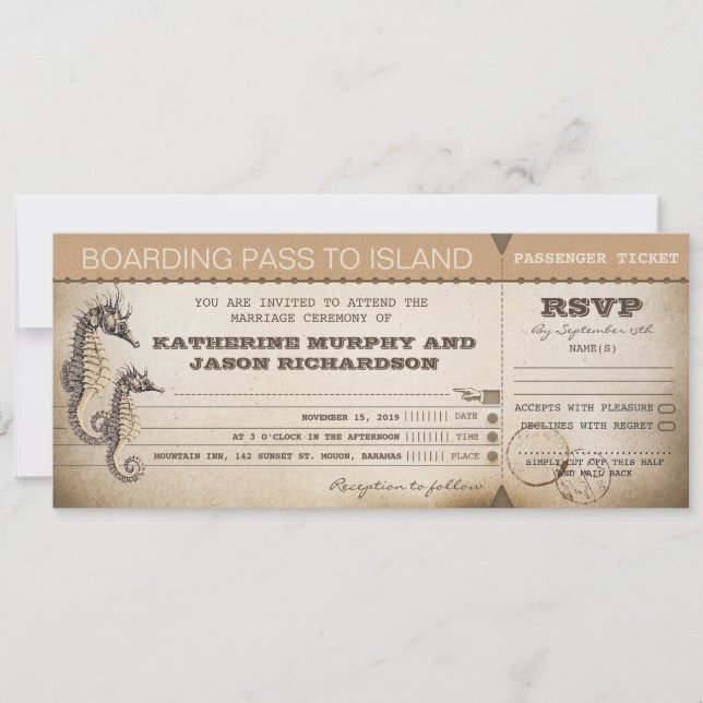 wedding invitation boarding pass tickets (Front)