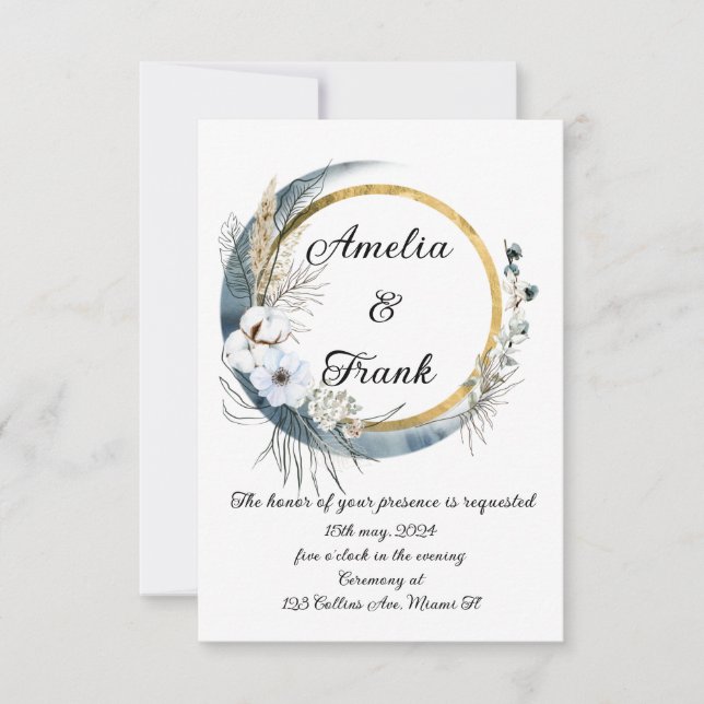  Wedding Invitation  Boho Floral Frame  (Front)