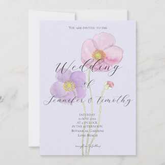 Wedding Invitation Botanical pink purple anemone