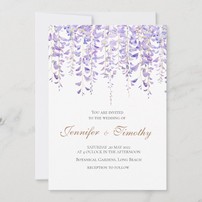 Wedding Invitation Botanical purple wisteria  (Front)