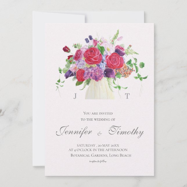 Wedding Invitation Botanical red roses (Front)