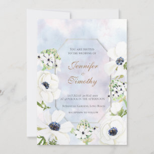 Wedding Invitation Botanical white Anemone flower