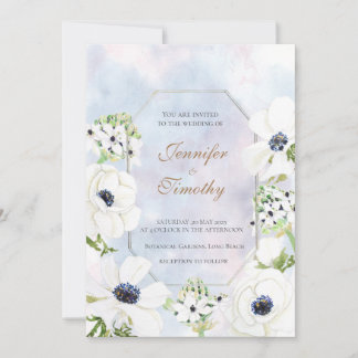 Wedding Invitation Botanical white Anemone flower