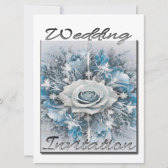 Wedding Invitation Bouquet in blue and white (Front)