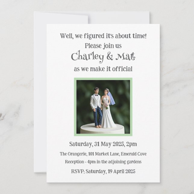 Wedding Invitation Bride Groom Cake Topper Quirky (Front)