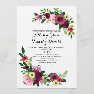 Wedding Invitation Burgundy Handpainted Floral