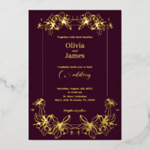 Wedding invitation  burguny gold Foil Holiday Card