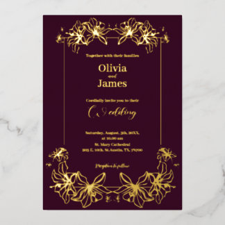 Wedding invitation  burguny gold Foil Holiday Card