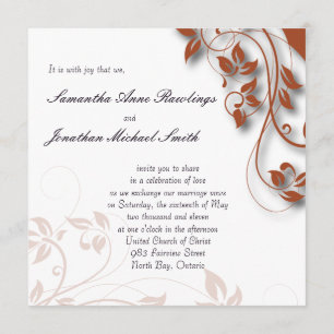 Wedding Invitation Burnt Orange & White Floral