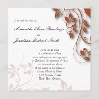 Wedding Invitation Burnt Orange & White Floral