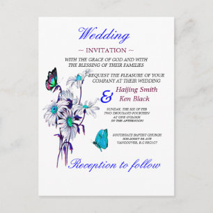 Wedding Invitation Butterflies And A Blue Daisies Postcard