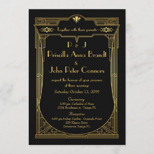 Wedding invitation card,Great Gatsby, black, gold
