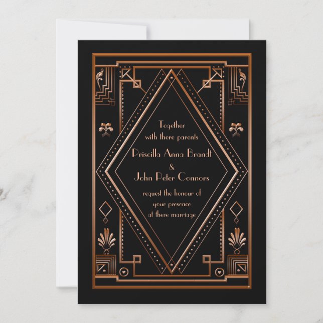 Wedding invitation card,Great Gatsby, pink gold (Front)