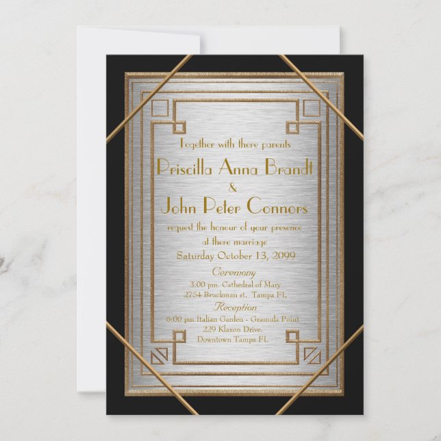 Wedding invitation card,Great Gatsby, silver b (Front)