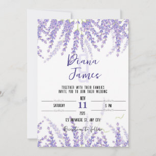 Wedding invitation card in lavender colours