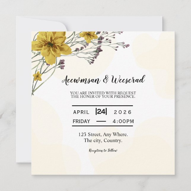 Wedding Invitation Card Square Vector  (Front)