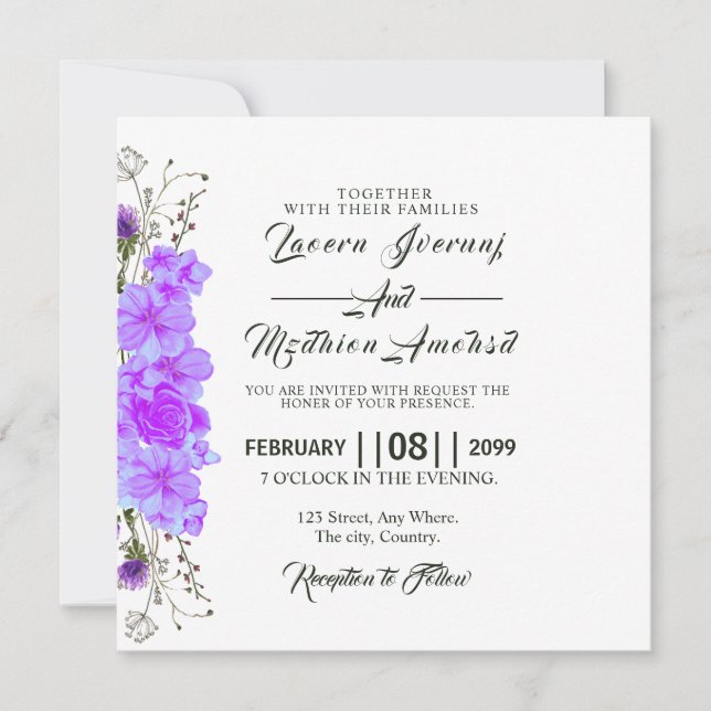 Wedding Invitation Card Vector Square Card (Front)