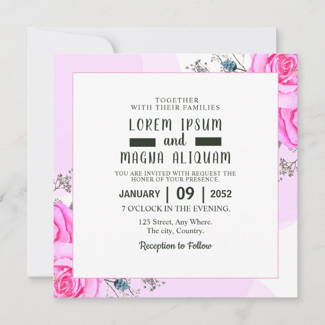 wedding invitation card with flower (Front)