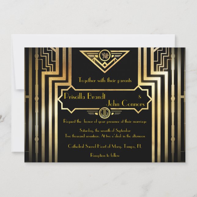 Wedding invitation ceremony, great-Gatsby (Front)