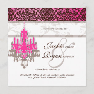 Wedding Invitation Chandelier Pink Brown Damask