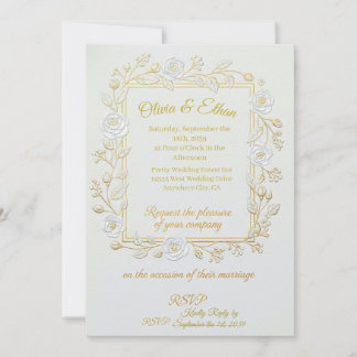 Wedding Invitation - Classic Gold & Olive Branch