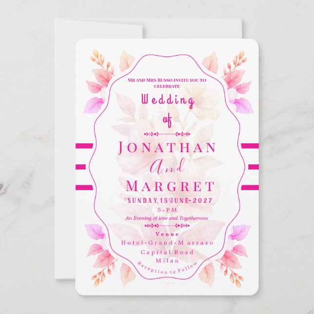 Wedding Invitation Classic Pink Floral Aesthetic (Front)