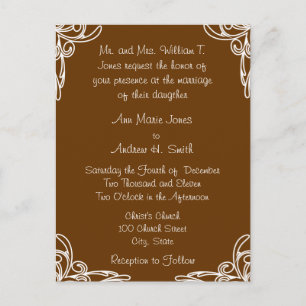 Wedding Invitation Corners Swirl on Chocolate Postcard