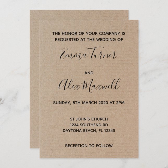 Wedding Invitation | Craft Paper Script (Front/Back)