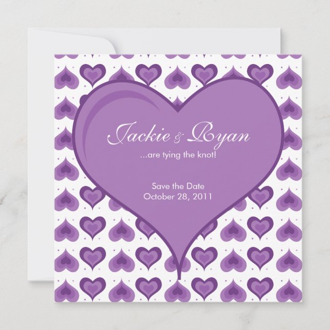 Wedding Invitation Cute Hearts Purple (Front)