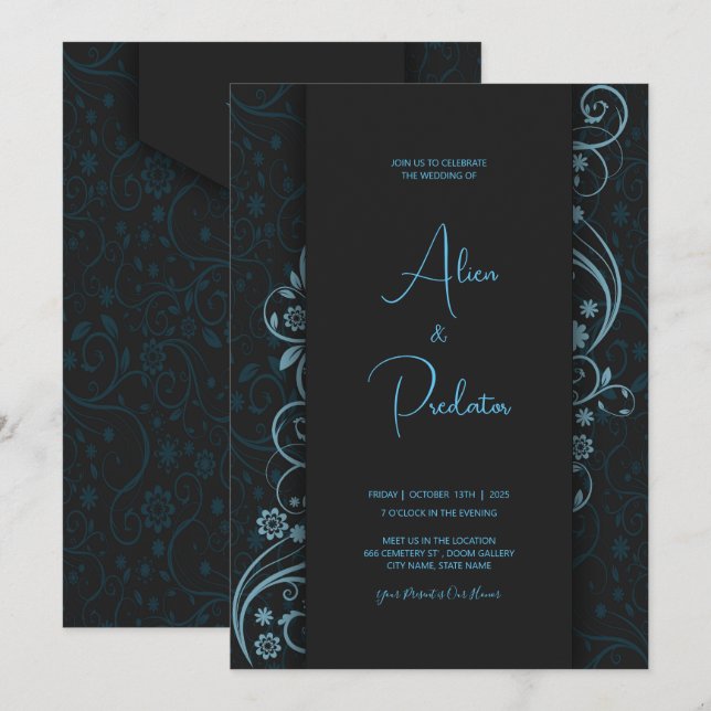 Wedding Invitation, Dark theme and White theme Invitation (Front/Back)