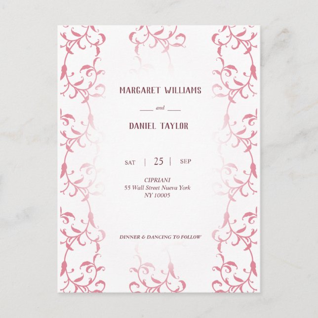 Wedding Invitation decorated with asbestos leaves Postcard (Front)