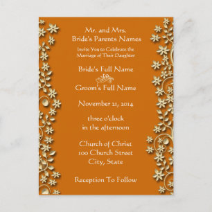Wedding Invitation Deep Orange Swirls and Flowers Postcard
