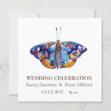 Wedding Invitation, Elegant ,Blue Butterfly Art